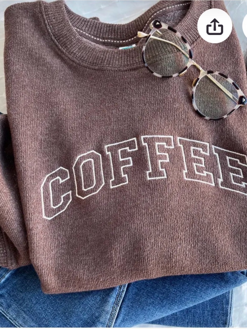 Coffee Graphic Crewneck Sweater - Brown ptp 18 length 27 $49 retail